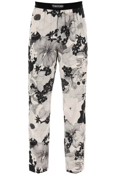 Tom Ford Pajama Pants In Floral Silk In Nero Rigato