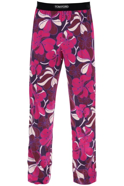 Tom Ford Pyjama Trousers In Floral Silk In Rosa Brillante Fantasia (purple)