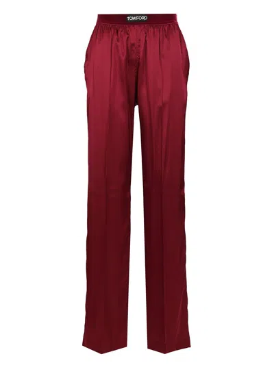Tom Ford Fuchsia Pants With Elastic Waist With Logo Lettering In Silk Stretch Woman In Purple