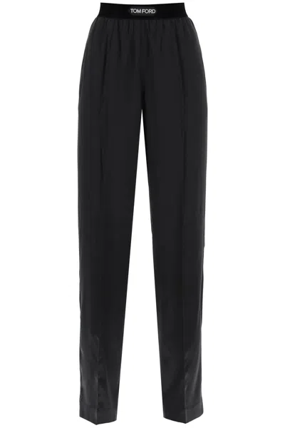 Tom Ford Palazzo Trousers In Silk Satin In Black