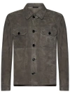 TOM FORD PALE GREY LIGHT SUEDE OUTERSHIRT