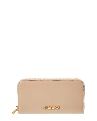 Tom Ford Palmellato Leather Zip Around Wallet In Beige