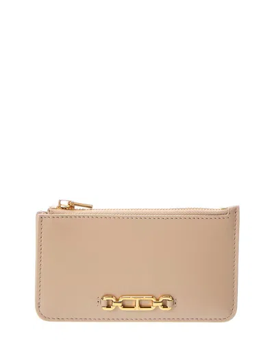 Tom Ford Palmellato Leather Zip Card Holder In Beige