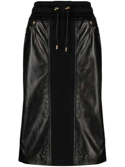 TOM FORD PANELLED LEATHER AND COTTON-BLEND JERSEY MIDI SKIRT