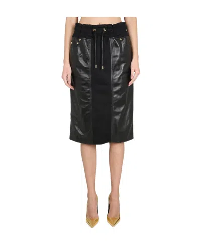 Tom Ford Panelled Leather And Cotton-blend Jersey Midi Skirt In Black