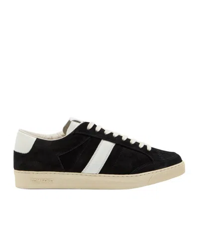 Tom Ford Panelled Leather And Suede Sneakers In Black