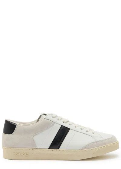 Tom Ford Panelled Suede And Grained Leather Sneakers In White