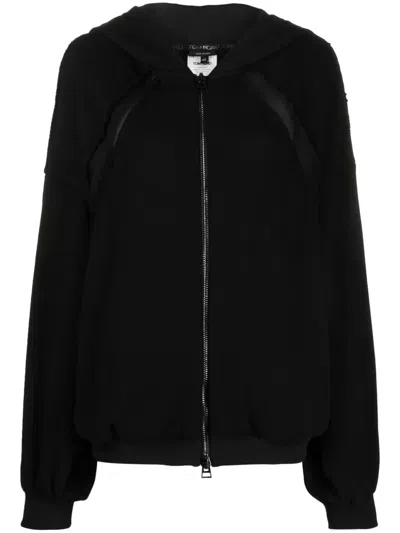 Tom Ford Chiffon-insert Loopback Cotton Fleece Zip Hoodie In Black