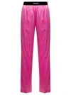 Tom Ford Fuchsia Satin Pants With Logo On Waistband In Stretch Silk Woman In Fuxia