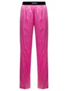 Tom Ford Fuchsia Satin Pants With Logo On Waistband In Stretch Silk Woman In Pink