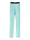Tom Ford Jacquard-trimmed Stretch-silk Satin Wide-leg Pants In Light Blue