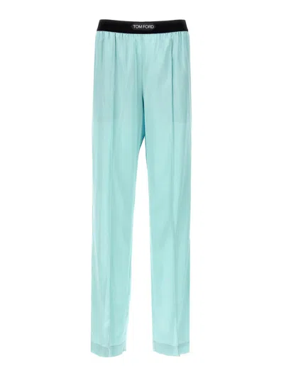 Tom Ford Satin Pants In Light Blue