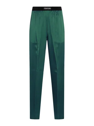 TOM FORD GREEN SILKBLEND TROUSERS