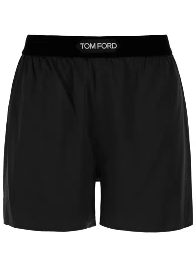 Tom Ford Pantaloncini In Seta Con Fascia In Velluto In Nero