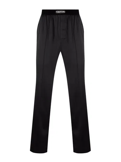 Tom Ford Elastic Waistband Silk-blend Pajama Pants In Black