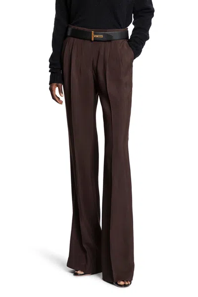 Tom Ford Pantaloni A Gamba Larga Con Pinces Doppie Su Misura In Brown