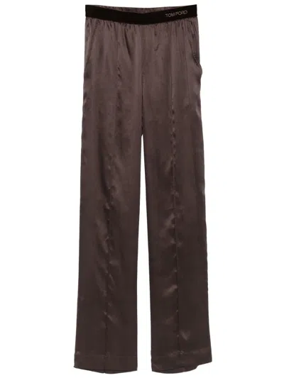 Tom Ford Pantaloni Stile Pigiama In Raso Di Seta In Brown