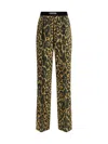 Tom Ford Multicolor Pants With Logo Patch On The Waist And All-over Leopard Print In Silk Stretch Wo In Brown