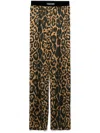 Tom Ford Multicolor Pants With Logo Patch On The Waist And All-over Leopard Print In Silk Stretch Wo In Beige
