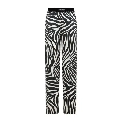 Tom Ford Stretch Silk Trouser With Animalier Print In Beige