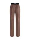 Tom Ford Pantaloni Pajama In Raso Di Seta Elasticizzato In Dark Brown