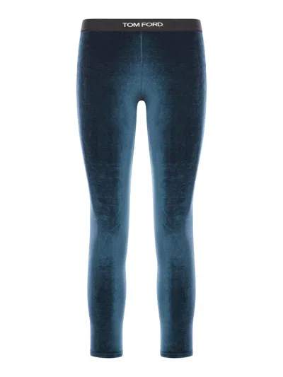 Tom Ford Stretch Lustrous Velour Signature Leggings In Dark Emerald