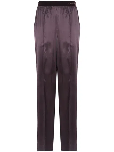 Tom Ford Peach Feel Silk Satin Pijiamas Trousers In Purple