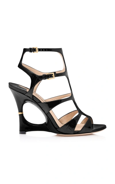 Tom Ford Paradis Croc-effect Leather Cage Sandals In Black