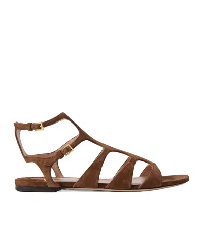 Tom Ford Paradise Cutout Suede Sandals In Brown