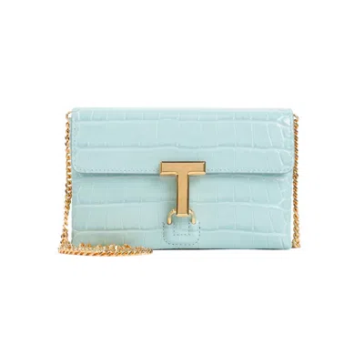 Tom Ford Pastel Turquoise Croco Embossed Calf Leather Handbag In Blue