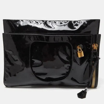 Tom Ford Patent Leather Alix Fold Over Oversize Clutch In Black