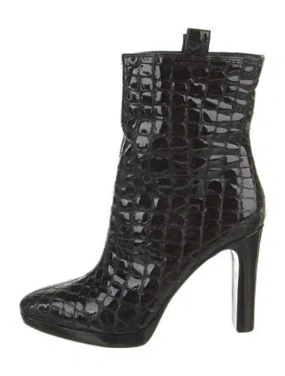 Pre-owned Tom Ford Patent Leather Animal Print Boots In Black
