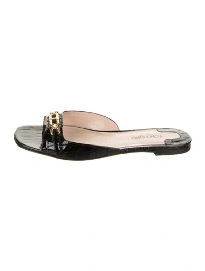 Pre-owned Tom Ford Patent Leather Animal Print Mules In Black
