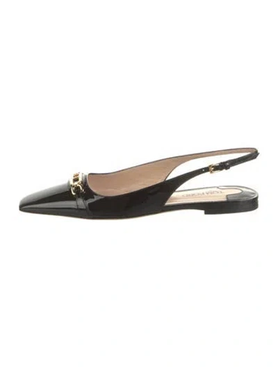 Pre-owned Tom Ford Patent Leather Bow Accents Slingback Flats In Black