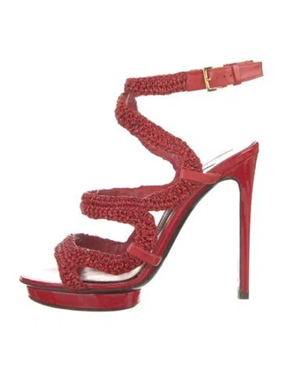 Pre-owned Tom Ford Patent Leather Braided Accents Slingback Sandals In Red