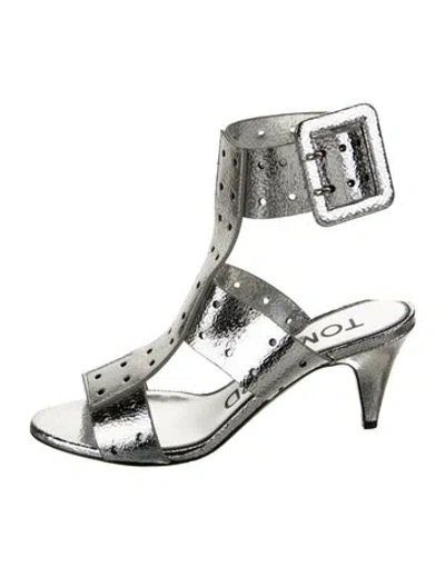 Pre-owned Tom Ford Patent Leather Cutout Accent Gladiator Sandals In Silver