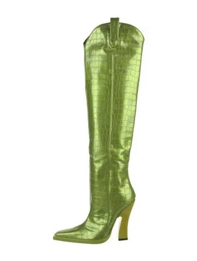 Pre-owned Tom Ford Patent Leather Floral Print Boots In Green