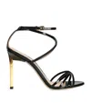 Tom Ford Strappy Open Toe Sandal With Gold-tone Heel In Black