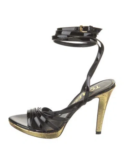 Pre-owned Tom Ford Patent Leather Leather Trim Embellishment Sandals In Multi