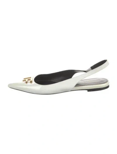 Pre-owned Tom Ford Patent Leather Slingback Flats In White