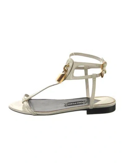 Pre-owned Tom Ford Patent Leather T-strap Sandals In White