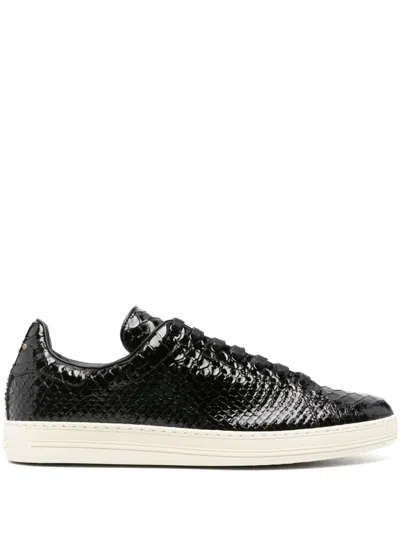 Tom Ford Patent Python Warwick Sneakers In Black