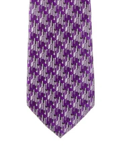 Pre-owned Tom Ford Pattern Print Knit Silk Tie In Purple