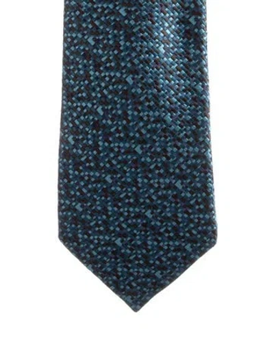 Pre-owned Tom Ford Pattern Print Silk Tie In Blue