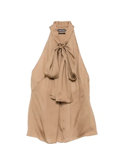 Tom Ford Patterned Halterneck Top In Neutral