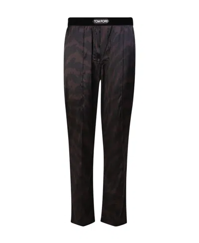 Tom Ford Patterned Logo-waistband Pyjama Trousers In Black