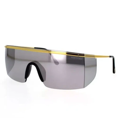 Pre-owned Tom Ford Pavlos-02 Ft0980 30c Sunglasses Gold / Silver Mirrored Shield Oversized In Gray