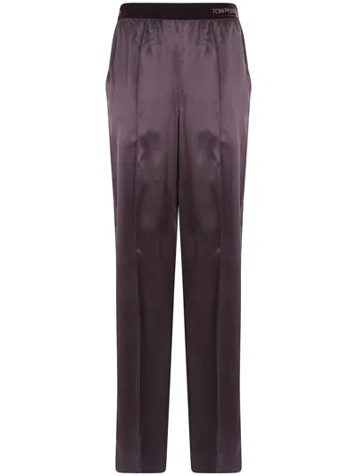Tom Ford Peach Feel Silk Satin Pijiamas Trousers In Burgundy