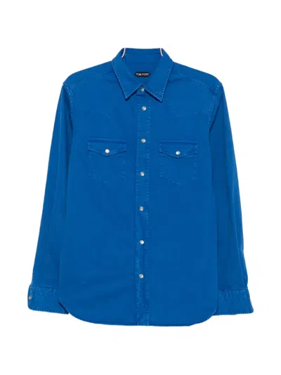 TOM FORD PEACH TWILL WESTERN-STYLE PRESS-STUD SHIRT