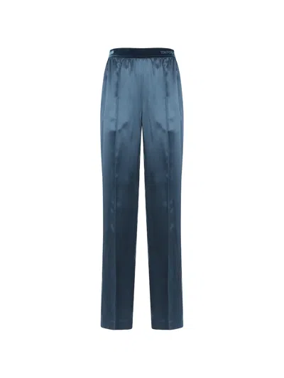Tom Ford Peach Feel Silk Satin Pijiamas Trousers In Blue